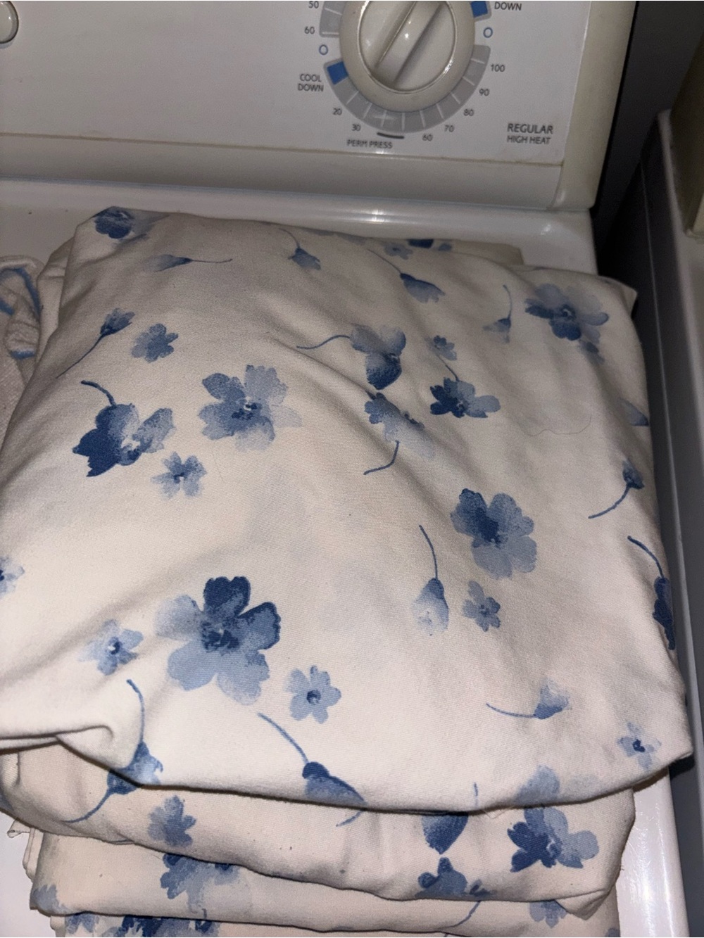 Blue Floral Cotton Sheet Set - Soft White & Blue Bedding no pillow case